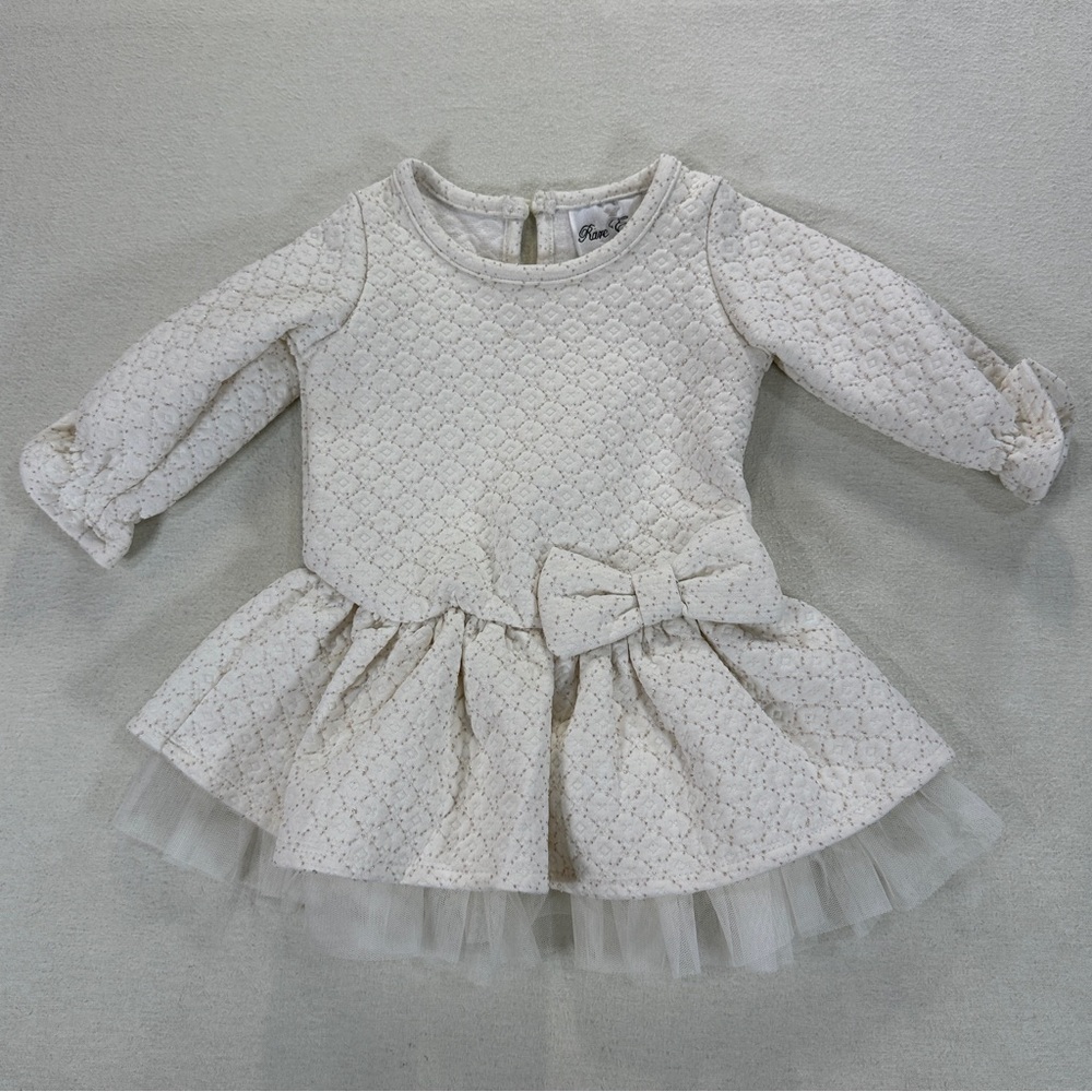 Rare Editions Baby Girls Long Sleeve Knit/Mesh Fit & Flare Dress Sz 3-6M